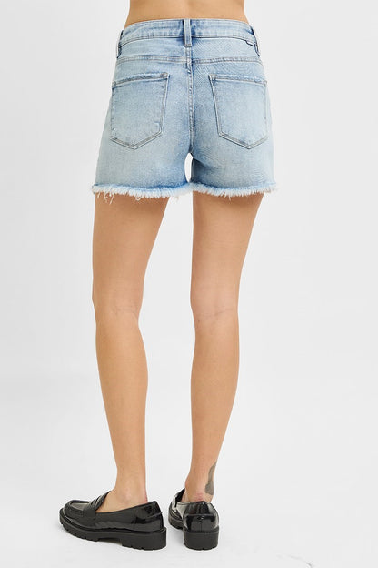 Tummy Control High Rise Fray Hem Shorts (6139) Light