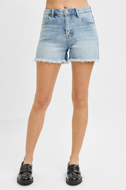 Tummy Control High Rise Fray Hem Shorts (6139) Light