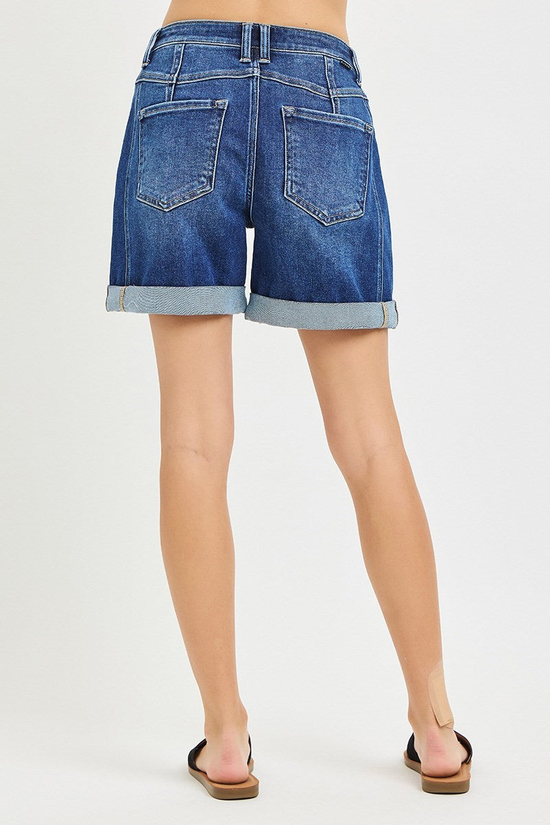 Risen- High Rise Seamed Roll Up Shorts - Dark (6447)