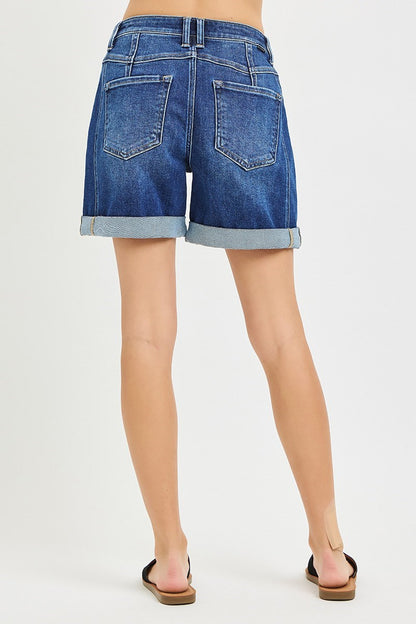 Risen- High Rise Seamed Roll Up Shorts - Dark (6447)