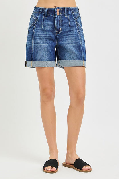 Risen- High Rise Seamed Roll Up Shorts - Dark (6447)