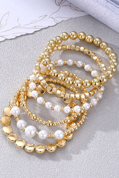 Minimalist Pearl Beaded Multi Layer Elastic Bracelets: Gold